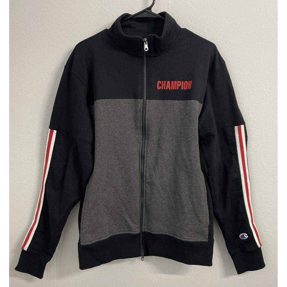 Champion Full Zip Jacket Gray & Purple Colorblock Stripe Track Mens Medium